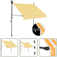 The Living Store Buitenschilderij - Zonneluifel - Luifel handmatig uitschuifbaar met LED 150 cm wit en oranje - Patioluifel - Veranda Luifel - Terrasdecoratie