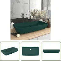 The Living Store : Luxe wastafel, rechthoekig, mat donkergroen, 71x38 cm, keramiek