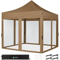 Vonroc Partytent - 3x3m - Premium easy-up Partytent | Set incl. Muggennet zijwanden - Beige