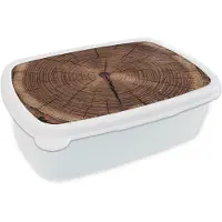 MuchoWow Broodtrommel Wit - Lunchbox Boom - Ringen - Bruin - Brooddoos 18x12x6 cm - Brood lunch box - Broodtrommels voor kinderen en volwassenen