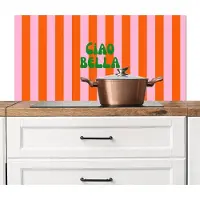 KitchenYeah Spatscherm keuken 100x50 cm - Kookplaat achterwand Strepen - Oranje - Verticaal - Ciao bella - Muurbeschermer - Spatwand fornuis - Hoogwaardig aluminium
