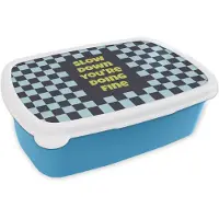 MuchoWow Broodtrommel Blauw - Lunchbox Patroon - Geblok - Blauw - Slow down you're doing fine - Brooddoos 18x12x6 cm - Brood lunch box - Broodtrommels voor kinderen en volwassenen