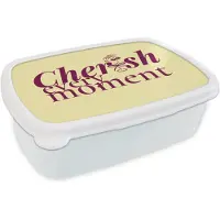 MuchoWow Broodtrommel Wit - Lunchbox Cherish every moment - Cocktailglas - Geel - Brooddoos 18x12x6 cm - Brood lunch box - Broodtrommels voor kinderen en volwassenen
