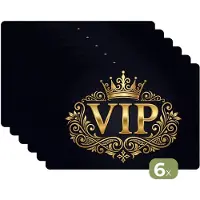 KitchenYeah Placemats - 6 stuks - 45x30 cm - Placemat kunststof - VIP - Kroon - Goud - Borden onderleggers - Decoratie voor op tafel - Keuken tafeldecoratie accessoires - Vinyl onderlegger - Tafelversiering