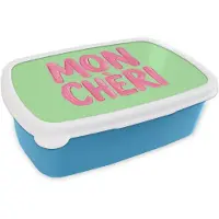 MuchoWow Broodtrommel Blauw - Lunchbox Mon cheri - Groen - Roze - Brooddoos 18x12x6 cm - Brood lunch box - Broodtrommels voor kinderen en volwassenen