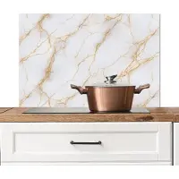 KitchenYeah Spatscherm keuken 90x60 cm - Kookplaat achterwand Wit - Goud - Marmer print - Aders - Muurbeschermer - Spatwand fornuis - Hoogwaardig aluminium
