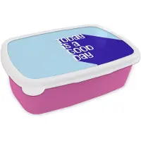 MuchoWow Broodtrommel Roze - Lunchbox Today is a good day - Blauw - Schaduw - Brooddoos 18x12x6 cm - Brood lunch box - Broodtrommels voor kinderen en volwassenen