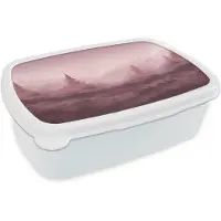 MuchoWow Broodtrommel Wit - Lunchbox Landschap - Mistig - Roze - Brooddoos 18x12x6 cm - Brood lunch box - Broodtrommels voor kinderen en volwassenen