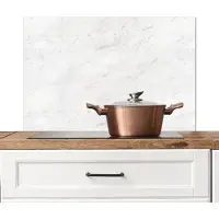 KitchenYeah Spatscherm keuken 80x55 cm - Kookplaat achterwand Wit - Marmer print - Grijze aders - Muurbeschermer - Spatwand fornuis - Hoogwaardig aluminium