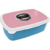 MuchoWow Broodtrommel Blauw - Lunchbox Mond - BLAH BLAH - Roze - Brooddoos 18x12x6 cm - Brood lunch box - Broodtrommels voor kinderen en volwassenen
