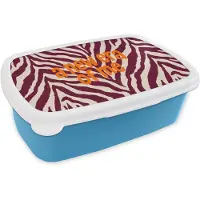 MuchoWow Broodtrommel Blauw - Lunchbox New era - Bordeaux - Zebraprint - Brooddoos 18x12x6 cm - Brood lunch box - Broodtrommels voor kinderen en volwassenen