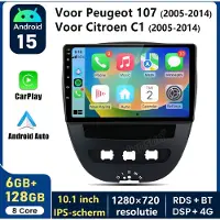 Hexinex HexinexMarket Octa-Core Autoradio Geschikt voor Peugeot 107, Toyota Aygo, Citroën C1 (2005-2014) - Draadloos CarPlay, Android Auto, GPS NAVI, multimediaspeler, 6GB+128GB