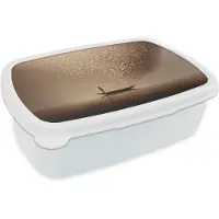 MuchoWow Broodtrommel Wit - Lunchbox Bootje - Blaadjes - Goud - Water - Brooddoos 18x12x6 cm - Brood lunch box - Broodtrommels voor kinderen en volwassenen
