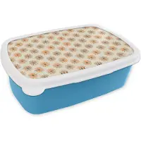 MuchoWow Broodtrommel Blauw - Lunchbox Madelief - Patroon - Oranje - Brooddoos 18x12x6 cm - Brood lunch box - Broodtrommels voor kinderen en volwassenen