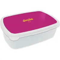 MuchoWow Broodtrommel Wit - Lunchbox Smile - Stippen - Roze - Brooddoos 18x12x6 cm - Brood lunch box - Broodtrommels voor kinderen en volwassenen