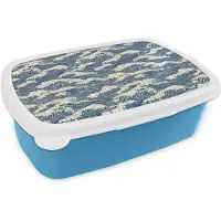 MuchoWow Broodtrommel Blauw - Lunchbox Golven - Klassiek - Blauw - Brooddoos 18x12x6 cm - Brood lunch box - Broodtrommels voor kinderen en volwassenen