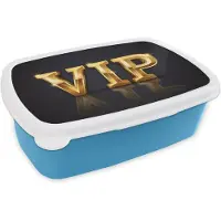 MuchoWow Broodtrommel Blauw - Lunchbox VIP - Goud - Schittering - Brooddoos 18x12x6 cm - Brood lunch box - Broodtrommels voor kinderen en volwassenen