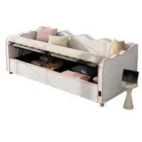 OKWISH Daybed 90x200 cm - Met Hydraulische Opbergruimte En USB Aansluiting - Zonder Matras - Bouclé - Beige