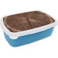 MuchoWow Broodtrommel Blauw - Lunchbox Boom - Ringen - Bruin - Brooddoos 18x12x6 cm - Brood lunch box - Broodtrommels voor kinderen en volwassenen