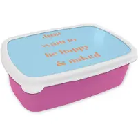 MuchoWow Broodtrommel Roze - Lunchbox Blauw - Oranje - Just want to be happy & naked - Brooddoos 18x12x6 cm - Brood lunch box - Broodtrommels voor kinderen en volwassenen