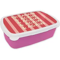 MuchoWow Broodtrommel Roze - Lunchbox Strepen - Rood - Try again - Brooddoos 18x12x6 cm - Brood lunch box - Broodtrommels voor kinderen en volwassenen