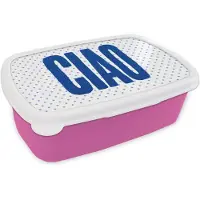 MuchoWow Broodtrommel Roze - Lunchbox Ciao - Blauw - Stippen - Brooddoos 18x12x6 cm - Brood lunch box - Broodtrommels voor kinderen en volwassenen
