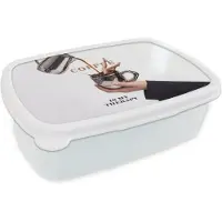 MuchoWow Broodtrommel Wit - Lunchbox Koffie - Mok - Kan - Therapie - Brooddoos 18x12x6 cm - Brood lunch box - Broodtrommels voor kinderen en volwassenen