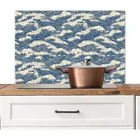 KitchenYeah Spatscherm keuken 80x55 cm - Kookplaat achterwand Golven - Klassiek - Blauw - Muurbeschermer - Spatwand fornuis - Hoogwaardig aluminium