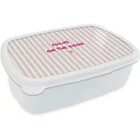 MuchoWow Broodtrommel Wit - Lunchbox Focus on the good - Strepen - Roze - Smiley - Brooddoos 18x12x6 cm - Brood lunch box - Broodtrommels voor kinderen en volwassenen