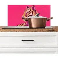 KitchenYeah Spatscherm keuken 60x30 cm - Kookplaat achterwand Tijger - Modern - Neon - Muurbeschermer - Spatwand fornuis - Hoogwaardig aluminium