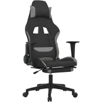 vidaXL Massage gamestoel met voetensteun stof zwart en lichtgrijs