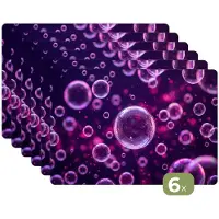 KitchenYeah Placemats - 6 stuks - 45x30 cm - Placemat kunststof - Paars - Bubbels - Schuim - Borden onderleggers - Decoratie voor op tafel - Keuken tafeldecoratie accessoires - Vinyl onderlegger - Tafelversiering