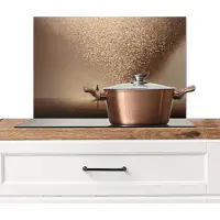 KitchenYeah Spatscherm keuken 60x40 cm - Kookplaat achterwand Bootje - Blaadjes - Goud - Water - Muurbeschermer - Spatwand fornuis - Hoogwaardig aluminium