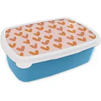 MuchoWow Broodtrommel Blauw - Lunchbox Hartjes - Getekend - Oranje - Brooddoos 18x12x6 cm - Brood lunch box - Broodtrommels voor kinderen en volwassenen