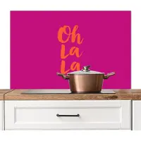 KitchenYeah Spatscherm keuken 100x65 cm - Kookplaat achterwand Oh la la - Roze - Oranje - Minimalistisch - Muurbeschermer - Spatwand fornuis - Hoogwaardig aluminium