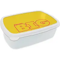 MuchoWow Broodtrommel Wit - Lunchbox Dream big - Geel - Grafisch - Brooddoos 18x12x6 cm - Brood lunch box - Broodtrommels voor kinderen en volwassenen