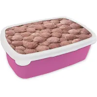 MuchoWow Broodtrommel Roze - Lunchbox Schelpen - Patroon - Roze - Brooddoos 18x12x6 cm - Brood lunch box - Broodtrommels voor kinderen en volwassenen