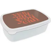 MuchoWow Broodtrommel Wit - Lunchbox Yes girl you can - Oranje - Bruin - Brooddoos 18x12x6 cm - Brood lunch box - Broodtrommels voor kinderen en volwassenen