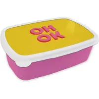 MuchoWow Broodtrommel Roze - Lunchbox Oh ok - 3D - Geel - Roze - Brooddoos 18x12x6 cm - Brood lunch box - Broodtrommels voor kinderen en volwassenen