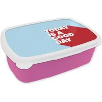 MuchoWow Broodtrommel Roze - Lunchbox Today is a good day - Rood - lichtblauw - Brooddoos 18x12x6 cm - Brood lunch box - Broodtrommels voor kinderen en volwassenen