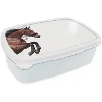 MuchoWow Broodtrommel Wit - Lunchbox Paard - Springen - Modern - Brooddoos 18x12x6 cm - Brood lunch box - Broodtrommels voor kinderen en volwassenen