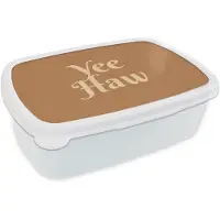 MuchoWow Broodtrommel Wit - Lunchbox Yee haw - Bruin - Minimalistisch - Brooddoos 18x12x6 cm - Brood lunch box - Broodtrommels voor kinderen en volwassenen