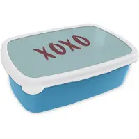 MuchoWow Broodtrommel Blauw - Lunchbox XOXO - Blauw - Rood - Brooddoos 18x12x6 cm - Brood lunch box - Broodtrommels voor kinderen en volwassenen