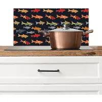 KitchenYeah Spatscherm keuken 70x30 cm - Kookplaat achterwand Vissen - Patroon - Kleurrijk - Muurbeschermer - Spatwand fornuis - Hoogwaardig aluminium