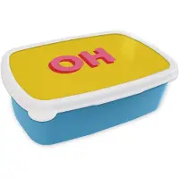 MuchoWow Broodtrommel Blauw - Lunchbox Geel - Roze - Oh - 3D - Brooddoos 18x12x6 cm - Brood lunch box - Broodtrommels voor kinderen en volwassenen