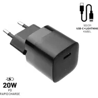 FIXED USB-C Snellader 20W met USB-C naar Lightning Kabel – Zwart – Power Delivery 3.0 – Voor iPhone & iPad