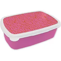 MuchoWow Broodtrommel Roze - Lunchbox Organisch - Raster - Roze - Brooddoos 18x12x6 cm - Brood lunch box - Broodtrommels voor kinderen en volwassenen