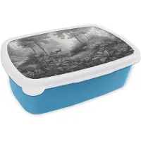 MuchoWow Broodtrommel Blauw - Lunchbox Bos - Hert - Zwart - Wit - Brooddoos 18x12x6 cm - Brood lunch box - Broodtrommels voor kinderen en volwassenen