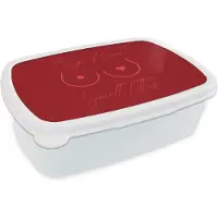 MuchoWow Broodtrommel Wit - Lunchbox big heart small titties - Hart - Rood - Brooddoos 18x12x6 cm - Brood lunch box - Broodtrommels voor kinderen en volwassenen