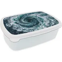 MuchoWow Broodtrommel Wit - Lunchbox Oceaan - Blauw - Draaikolk - Brooddoos 18x12x6 cm - Brood lunch box - Broodtrommels voor kinderen en volwassenen